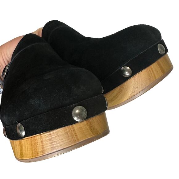 Chinese Laundry Carlie Clog Black Suede Wooden Shoe Women Size 10 Shearling - Picture 13 of 14